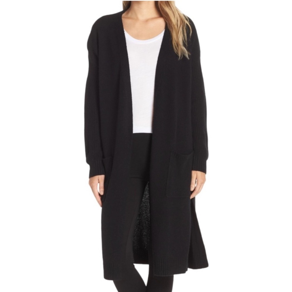 UGG Women's Black Long Open-Front Ribbed Cardigan